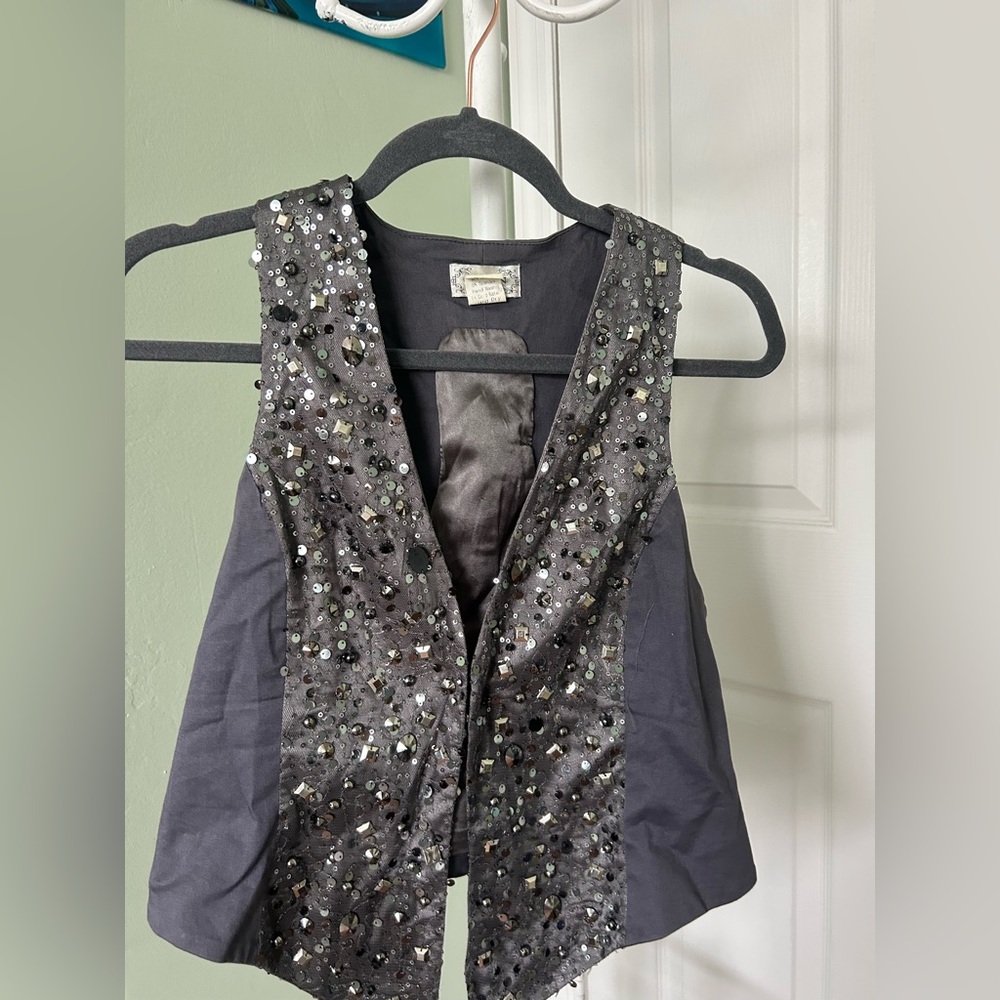 Sequin Embellished Gray Vest
